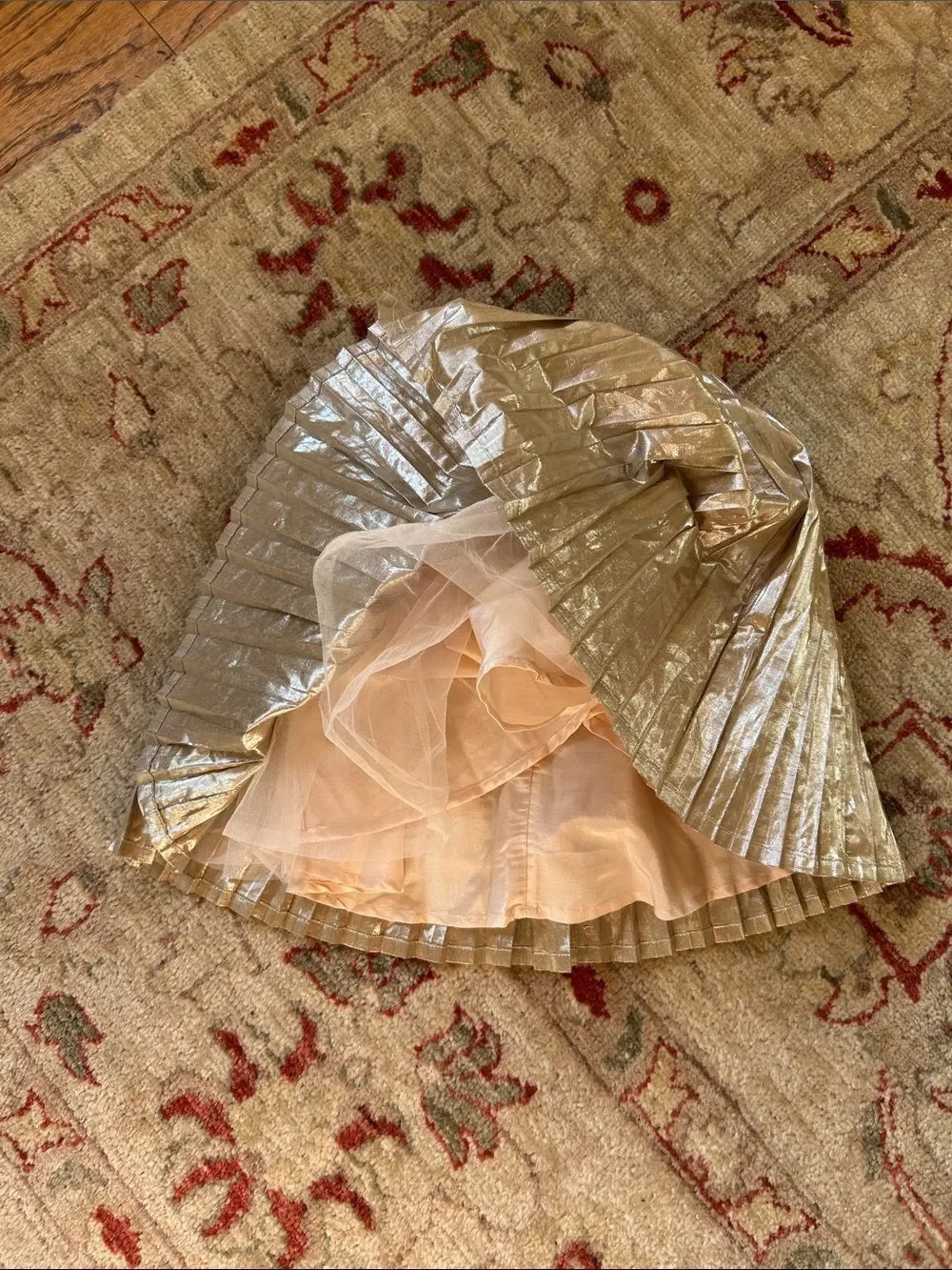 Mini Boden Metallic Gold Pleated Lined Skirt Size 5-7